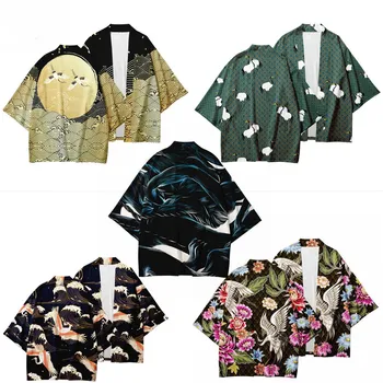 Japoniški Kimono marškinėliai Haori Yukata 3D spausdinimas Cosplay Moterų/vyrų mada Vasaros laisvalaikio gatvės apranga Samurajų kranas Kimonos
