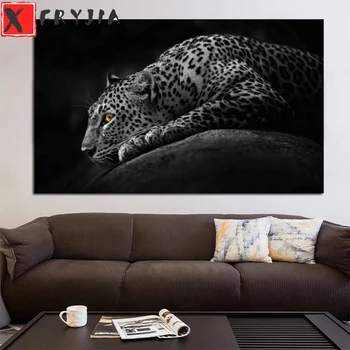 Pilnas kvadratinis deimantų siuvinėjimas Juodai baltas gyvūnų menas leopardas Pardavimas Rankdarbiai Deimantų tapyba Kryžiaus dygsnio namų dekoravimas Nuotrauka 0