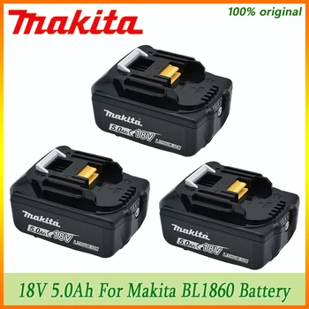 100% Originalus 18V Makita 18V 5.0Ah įkraunamas elektrinių įrankių akumuliatorius su LED ličio jonų keitimu LXT BL1860B BL1860 BL1850