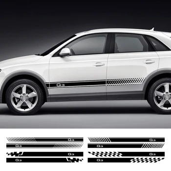 2PCS Įvairaus stiliaus automobilio šoniniai lipdukai Audi Q3 8U F3 S Line RS 2012 2013 2019 Sport Stripes Vinilo plėvelė Decals Auto Accessories