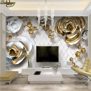 beibehang Individualūs tapetai 3D freska aukso ir sidabro rožė 3D fono siena minkšta freska papel de parede sienų popierius namų dekoras