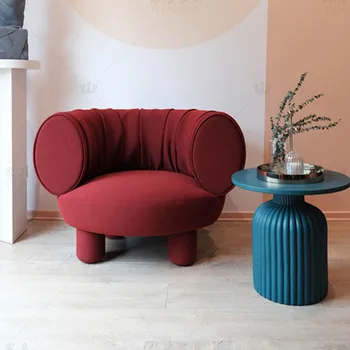 Šviesi prabangi raudona vienvietė sofa kėdė Dizainerio modelis Mažas butas Svetainė Miegamasis Lenktas laisvalaikio sofos pritaikymas